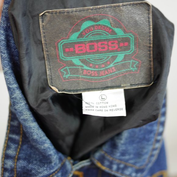 Vtg HUGO BOSS Men's L - Blue jean denim coat heavy lined warm jacket Boss Jeans - Picture 10 of 10